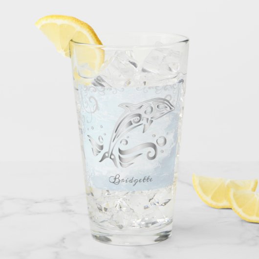 Graues Dolphin Personalisiert Glass Glas (Vorderseite Ice)