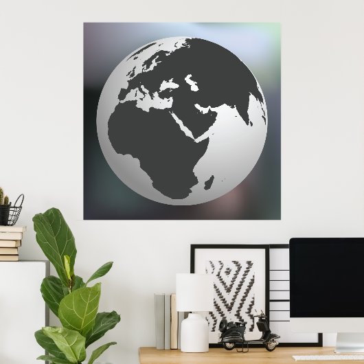 Graues Earth Globe Poster (Heimbüro)