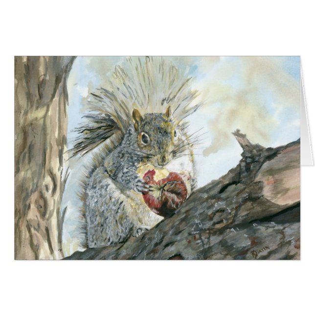 Graues Eichhörnchen mit Apfel (Vorderseite (Horizontal))