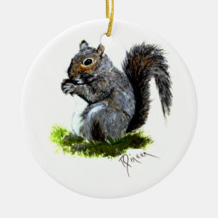 Graues Eichhörnchendoppeltes versah Verzierung mi Keramik Ornament
