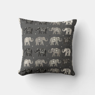Graues Elefant-Muster-Leinenblick-Kissen Kissen