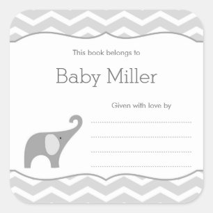 Graues Elephant Baby Dusche Buchzeichen, neutral Quadratischer Aufkleber