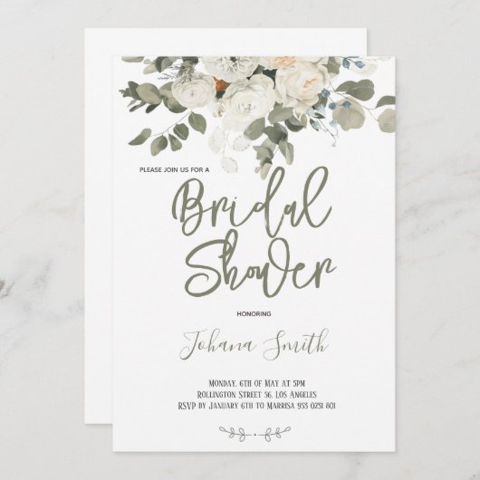 Graues Elfenbein Weißes Brautparty Einladung (Vorne/Hinten)