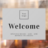 Graues Firmenlogo Begrüßungszeiten Fensteraufkleber (Blatt 2)