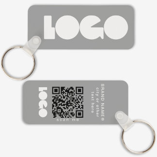 Graues Firmenlogo und QR-Code, horizontaler Firmen Schlüsselanhänger