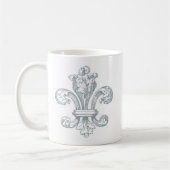 Graues Fleur-de-Lis-Design auf Weiß Kaffeetasse (Links)