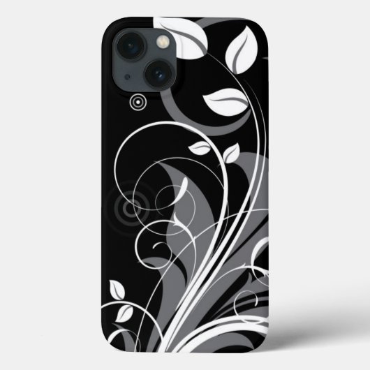 Graues florales Muster auf schwarz Case-Mate iPhone Hülle (Rückseite)