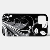Graues florales Muster auf schwarz Case-Mate iPhone Hülle (Rückseite (Horizontal))