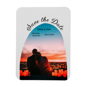 Graues Foto boho Save the Date QR modern Magnet