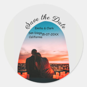 Graues Foto boho Save the Date QR modern Runder Aufkleber