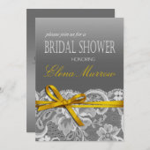 Graues Gelb des Bogen-Band-u. Spitze-Brautparty Einladung (Vorne/Hinten)