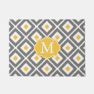 Graues, gelbes, weißes Ikat-Diamantmuster Fußmatte