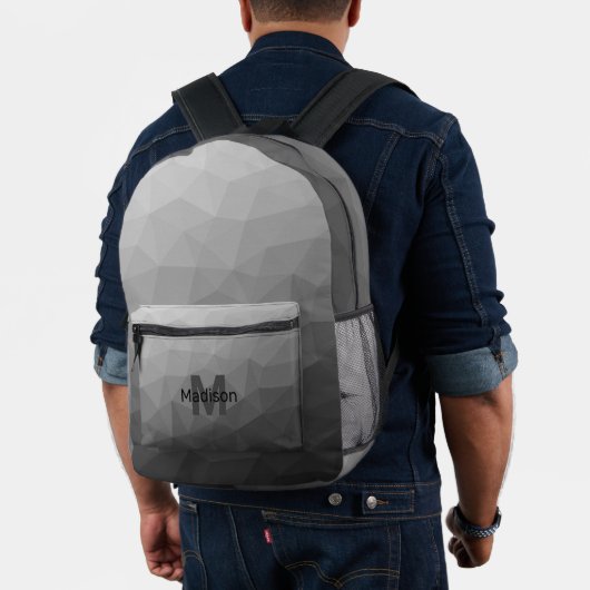 Graues geometrisches Maschenmuster Monogram Bedruckter Rucksack (Insitu (Modell))