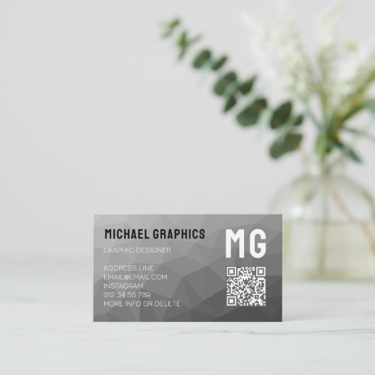 Graues geometrisches Maschenmuster QR-Code Monogra Visitenkarte (Stehend Vorderseite)