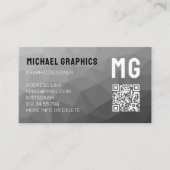 Graues geometrisches Maschenmuster QR-Code Monogra Visitenkarte (Vorderseite)