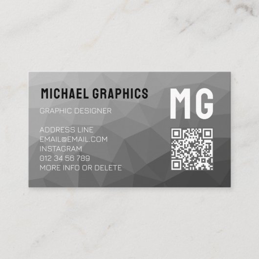 Graues geometrisches Maschenmuster QR-Code Monogra Visitenkarte (Vorderseite)