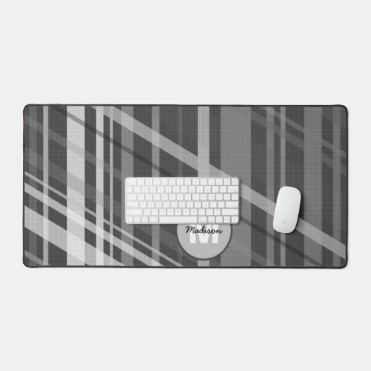 Graues geometrisches Retro-Linien-Muster Monogramm Schreibtischunterlage (Tastatur & Maus)