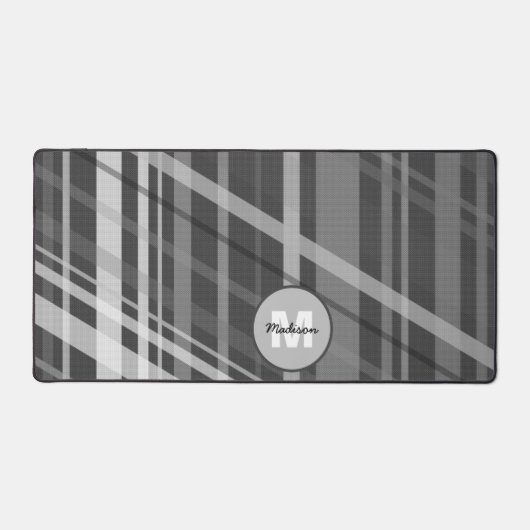 Graues geometrisches Retro-Linien-Muster Monogramm Schreibtischunterlage (Vorderseite)