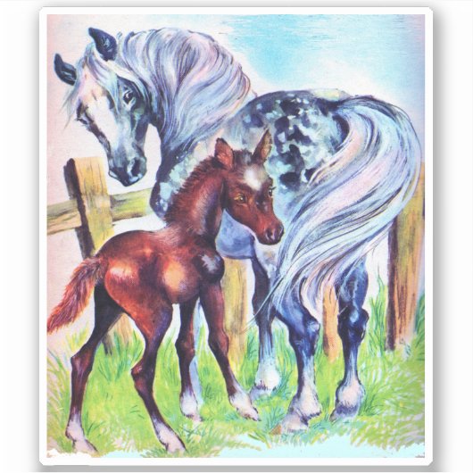 Graues Gepunktetes Mutterpferd mit brauner Färbung Aufkleber (Vorderseite)