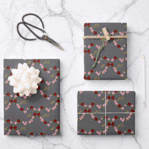 Graues Geschenkpapier mit Blumenkrone Set