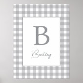 Graues Gingham-Karo-Nursery-Namensschild Poster (Vorne)