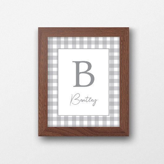 Graues Gingham-Karo-Nursery-Namensschild Poster