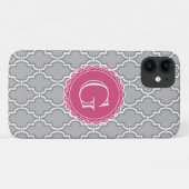 Graues Gitter florrosa Monogramm Case-Mate iPhone Hülle (Rückseite (Horizontal))
