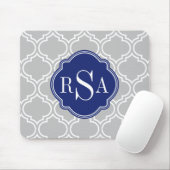 Graues Gittermuster blaues Monogramm Mousepad (Mit Mouse)