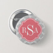 Graues Gittermuster Pink Monogramm Button (Vorne & Hinten)