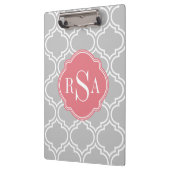 Graues Gittermuster Pink Monogramm Klemmbrett (Links)