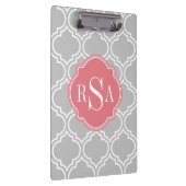 Graues Gittermuster Pink Monogramm Klemmbrett (Rechts)