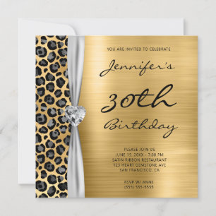 Graues Gold Leopard Foil Gem Ribbon 30. Geburtstag Einladung