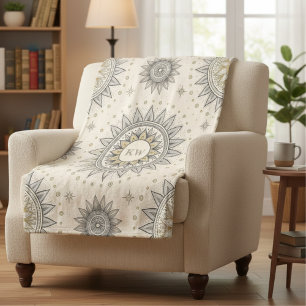 Graues Gold Mandala Muster Monogramm Sherpadecke
