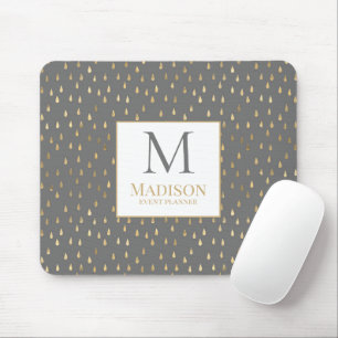 Graues Gold Regentropfen Modern Trendy Monogramm Mousepad