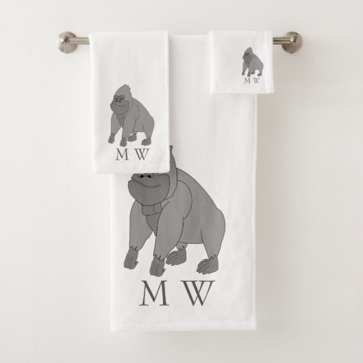 Graues Gorilla-Design mit Monogramm Badhandtuch Set (Insitu)