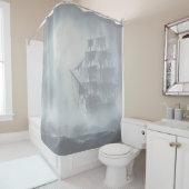 Graues, graues Fog Pirate Schiff 2 Duschvorhang (Beispiel)