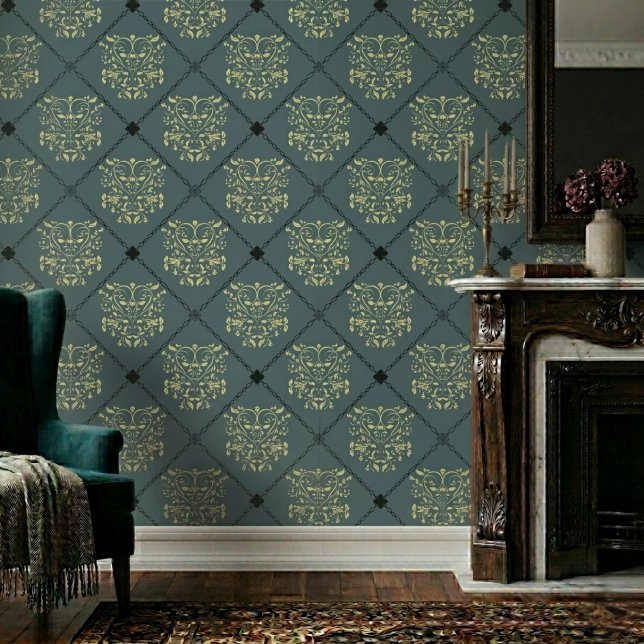 Graues Green Diamond Damask Muster Tapete (Von Creator hochgeladen)