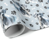 Graues Großes Dan Dog Portrait Paw Print Pattern Geschenkpapier (Rolleneckpunkt)