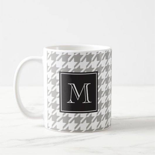 Graues Hahnentrittmuster-Monogramm Kaffeetasse (Links)