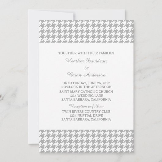 Graues Hahnentrittmuster Wedding Invite Einladung (Vorderseite)