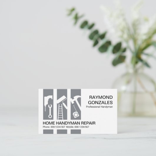 Graues Handyman Tools Panel Gebäude Visitenkarte (Stehend Vorderseite)