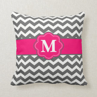 Graues heißes Rosa-Zickzack Monogramm-Kissen Kissen