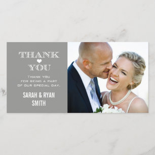 Graues Herz-Hochzeits-Foto danken Ihnen Karten