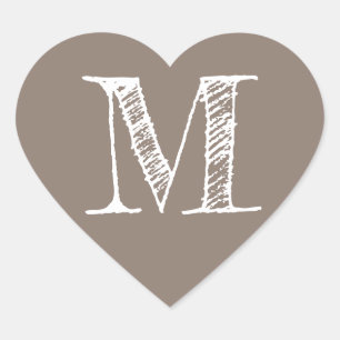 Graues Herz Minimalistisches Monogramm Initial Herz-Aufkleber
