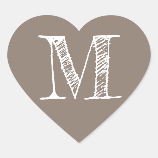Graues Herz Minimalistisches Monogramm Initial Herz-Aufkleber (Vorderseite)