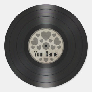 Graues Herz Personalisiert Vinyl Record Album Runder Aufkleber