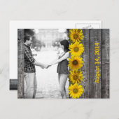 Graues Holz Gelb Sonnenblumen Foto Save the Date Ankündigungspostkarte (Vorne/Hinten)