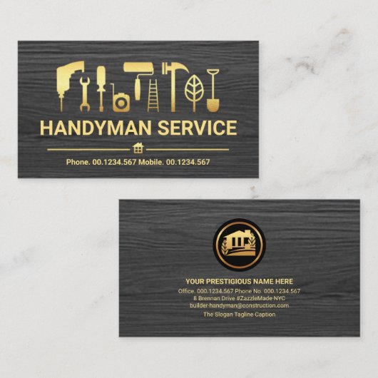 Graues Holz Gold Handyman Tools Visitenkarte (Vorne/Hinten)