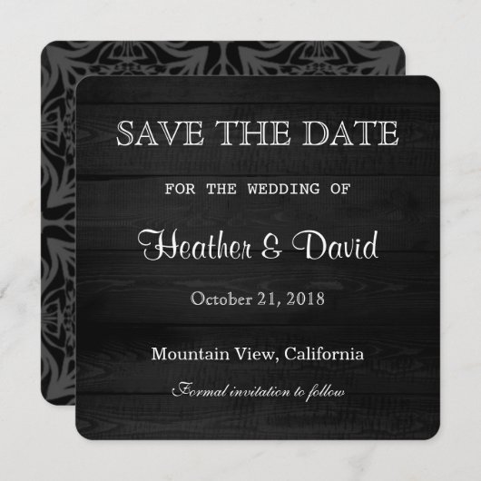 Graues Holzdesign Save the Date Hochzeit (Vorne/Hinten)