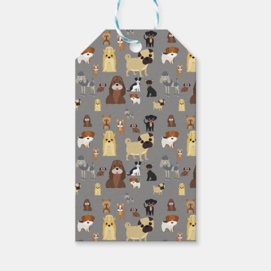 Graues Hundemuster Geschenkanhänger (Vorderseite)